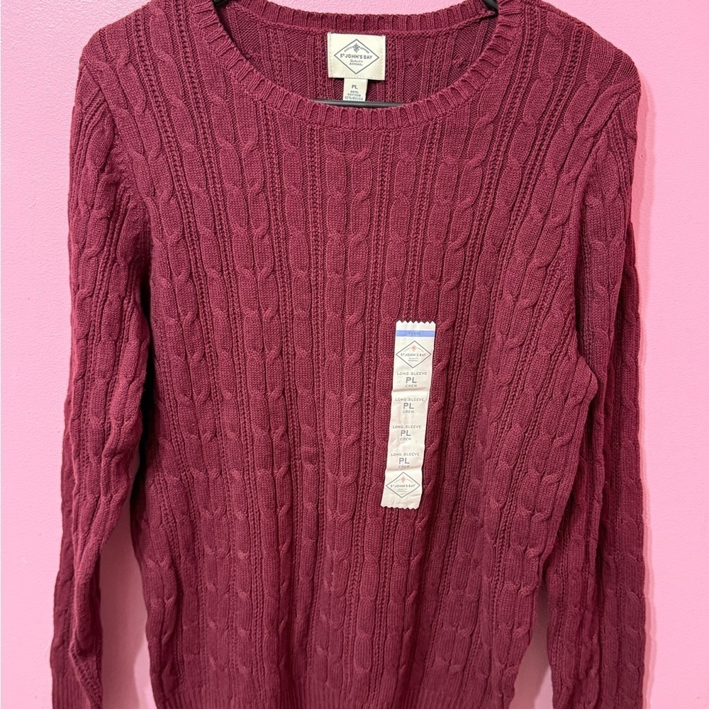 St. John's Bay Cable Knit Sweater - Deep Burgundy - Picture 3 of 6